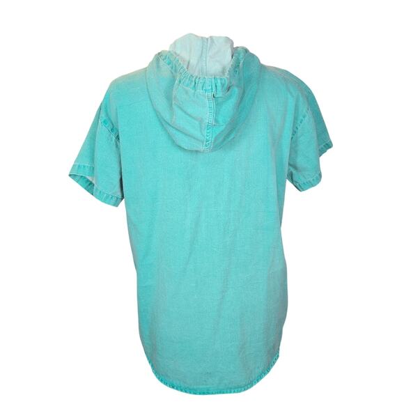 Vintage 80s 90s Teez Me Hooded Shirt L Button Front Striped Retro Surf Skater - Picture 4 of 10